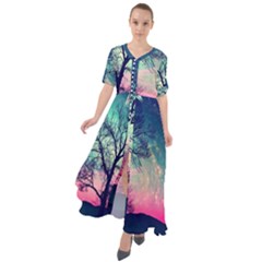 Tree Abstract Field Galaxy Night Nature Waist Tie Boho Maxi Dress by uniart180623