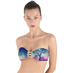 Tree Abstract Field Galaxy Night Nature Twist Bandeau Bikini Top by uniart180623