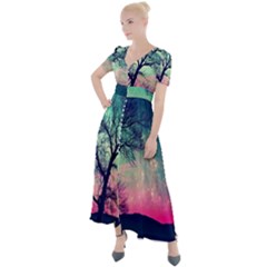 Tree Abstract Field Galaxy Night Nature Button Up Short Sleeve Maxi Dress by uniart180623