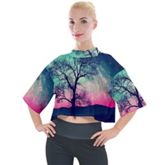 Tree Abstract Field Galaxy Night Nature Mock Neck Tee by uniart180623