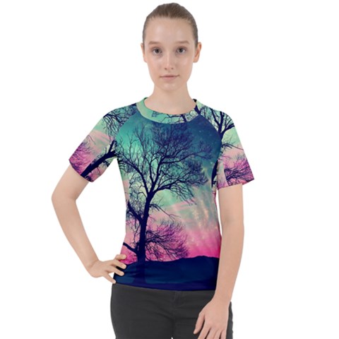 Tree Abstract Field Galaxy Night Nature Women s Sport Raglan Tee by uniart180623