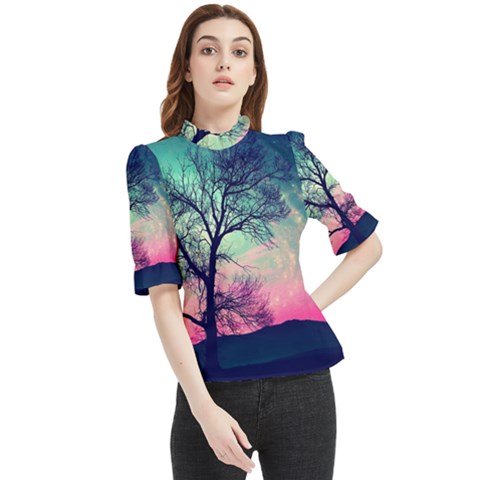 Tree Abstract Field Galaxy Night Nature Frill Neck Blouse by uniart180623