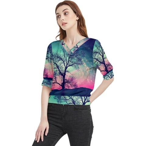 Tree Abstract Field Galaxy Night Nature Quarter Sleeve Blouse by uniart180623