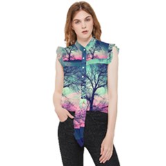 Tree Abstract Field Galaxy Night Nature Frill Detail Shirt by uniart180623