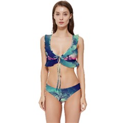 Tree Abstract Field Galaxy Night Nature Low Cut Ruffle Edge Bikini Set by uniart180623