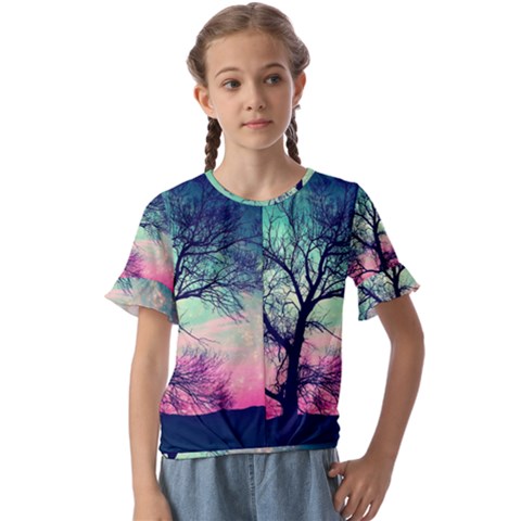 Tree Abstract Field Galaxy Night Nature Kids  Cuff Sleeve Scrunch Bottom Tee by uniart180623