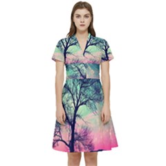 Tree Abstract Field Galaxy Night Nature Short Sleeve Waist Detail Dress by uniart180623