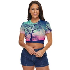 Tree Abstract Field Galaxy Night Nature Side Button Cropped Tee by uniart180623