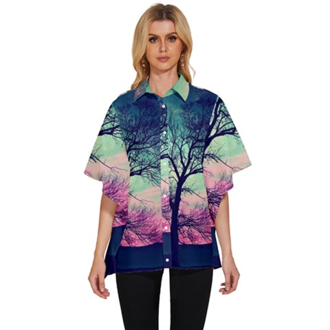 Tree Abstract Field Galaxy Night Nature Women s Batwing Button Up Shirt by uniart180623