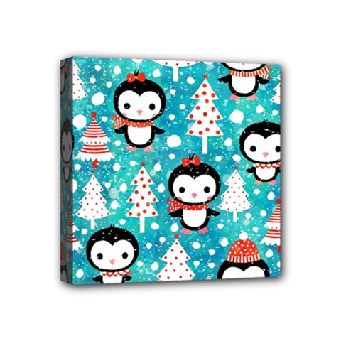 Blue Penguin Pattern Christmas Mini Canvas 4  X 4  (stretched) by uniart180623