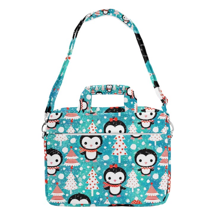 Blue Penguin Pattern Christmas MacBook Pro 16  Shoulder Laptop Bag