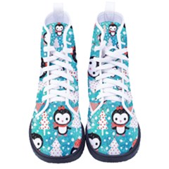 Blue Penguin Pattern Christmas Women s High-top Canvas Sneakers by uniart180623