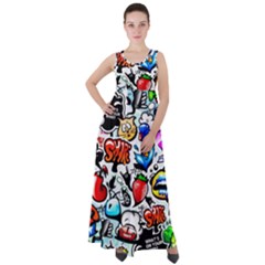 Graffiti Art Cartoon Comic Empire Waist Velour Maxi Dress by uniart180623