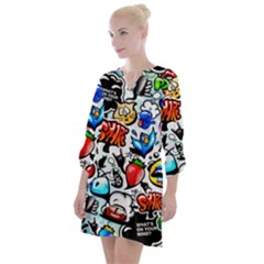 Graffiti Art Cartoon Comic Open Neck Shift Dress by uniart180623