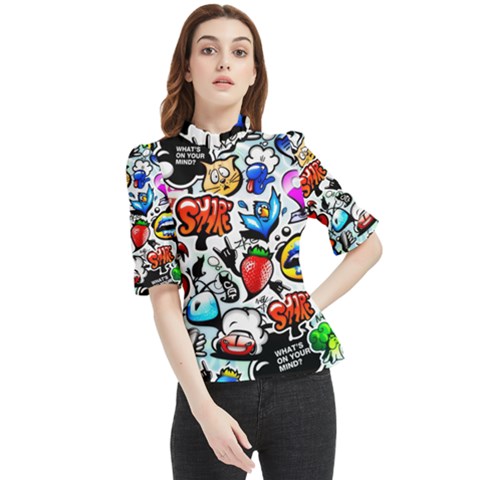 Graffiti Art Cartoon Comic Frill Neck Blouse by uniart180623