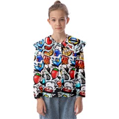 Graffiti Art Cartoon Comic Kids  Peter Pan Collar Blouse by uniart180623