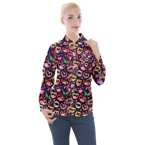 Funny Monster Mouths Women s Long Sleeve Pocket Shirt by uniart180623