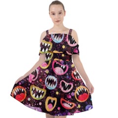 Funny Monster Mouths Cut Out Shoulders Chiffon Dress by uniart180623