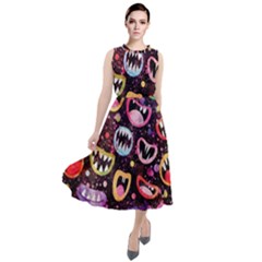 Funny Monster Mouths Round Neck Boho Dress by uniart180623