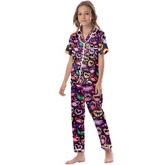 Funny Monster Mouths Kids  Satin Short Sleeve Pajamas Set by uniart180623