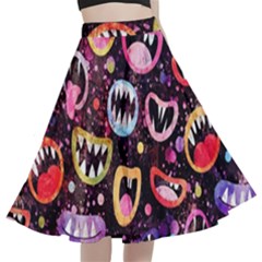 Funny Monster Mouths A-line Full Circle Midi Skirt With Pocket by uniart180623