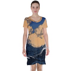 Waves Aesthetic Ocean Retro Sea Vintage Short Sleeve Nightdress