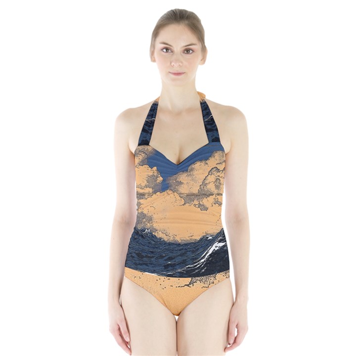 Waves Aesthetic Ocean Retro Sea Vintage Halter Swimsuit