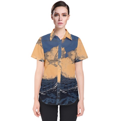 Waves Aesthetic Ocean Retro Sea Vintage Women s Short Sleeve Shirt by uniart180623