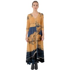 Waves Aesthetic Ocean Retro Sea Vintage Button Up Boho Maxi Dress