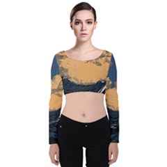 Waves Aesthetic Ocean Retro Sea Vintage Velvet Long Sleeve Crop Top