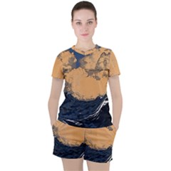 Waves Aesthetic Ocean Retro Sea Vintage Women s Tee And Shorts Set