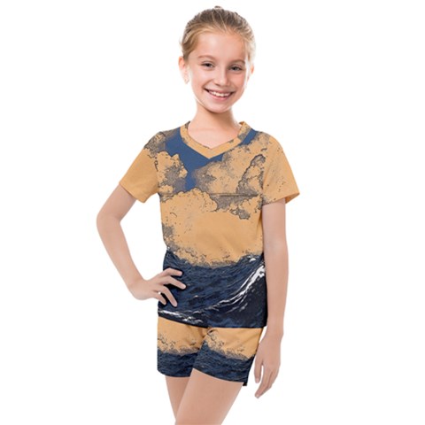 Waves Aesthetic Ocean Retro Sea Vintage Kids  Mesh Tee And Shorts Set by uniart180623