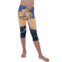 Waves Aesthetic Ocean Retro Sea Vintage Kids  Lightweight Velour Capri Leggings 