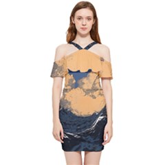 Waves Aesthetic Ocean Retro Sea Vintage Shoulder Frill Bodycon Summer Dress