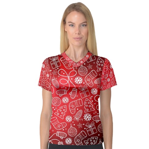 Christmas Pattern Red V-neck Sport Mesh Tee by uniart180623