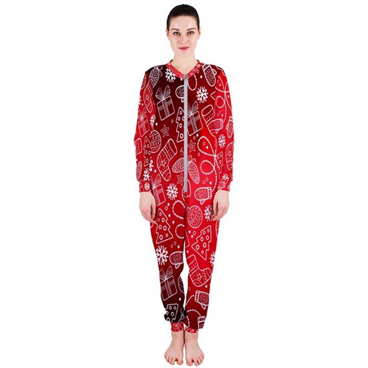 Christmas Pattern Red OnePiece Jumpsuit (Ladies)