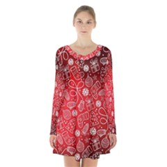 Christmas Pattern Red Long Sleeve Velvet V-neck Dress by uniart180623