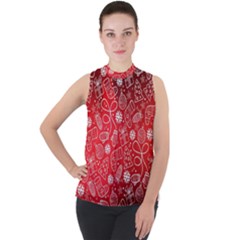 Christmas Pattern Red Mock Neck Chiffon Sleeveless Top by uniart180623