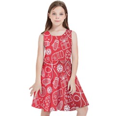 Christmas Pattern Red Kids  Skater Dress by uniart180623