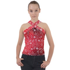 Christmas Pattern Red Cross Neck Velour Top by uniart180623