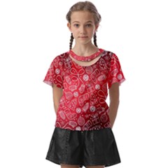 Christmas Pattern Red Kids  Front Cut Tee by uniart180623