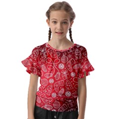 Christmas Pattern Red Kids  Cut Out Flutter Sleeves by uniart180623