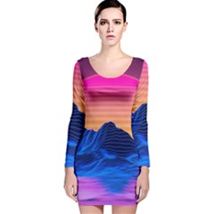 Sun Ultra Artistic 3d Illustration Sunset Long Sleeve Velvet Bodycon Dress