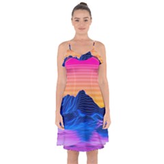 Sun Ultra Artistic 3d Illustration Sunset Ruffle Detail Chiffon Dress by uniart180623