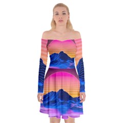 Sun Ultra Artistic 3d Illustration Sunset Off Shoulder Skater Dress by uniart180623