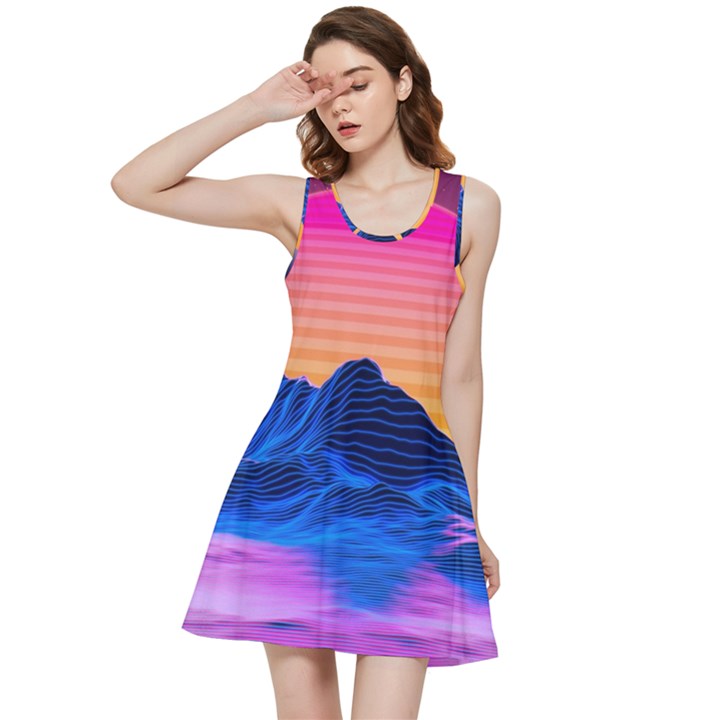 Sun Ultra Artistic 3d Illustration Sunset Inside Out Racerback Dress