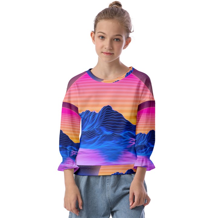 Sun Ultra Artistic 3d Illustration Sunset Kids  Cuff Sleeve Top