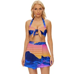 Sun Ultra Artistic 3d Illustration Sunset Vintage Style Bikini Top And Skirt Set  by uniart180623