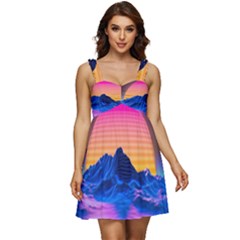 Sun Ultra Artistic 3d Illustration Sunset Ruffle Strap Babydoll Chiffon Dress by uniart180623