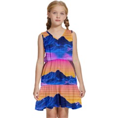 Sun Ultra Artistic 3d Illustration Sunset Kids  Sleeveless Tiered Mini Dress by uniart180623